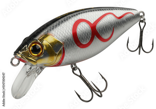Fishing lure crankbait with treble hooks isolated on transparent background