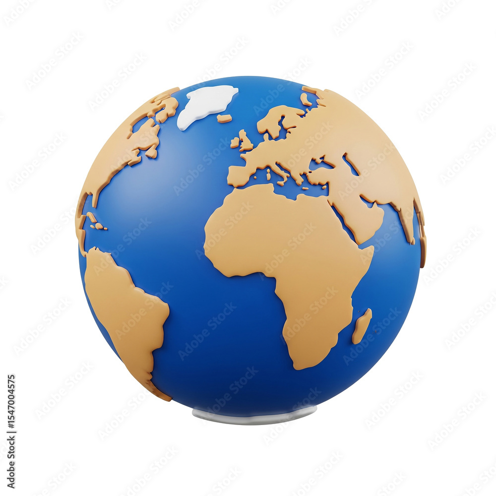 Fototapeta premium Stylized 3d earth globe cartoon model isolated on transparent background