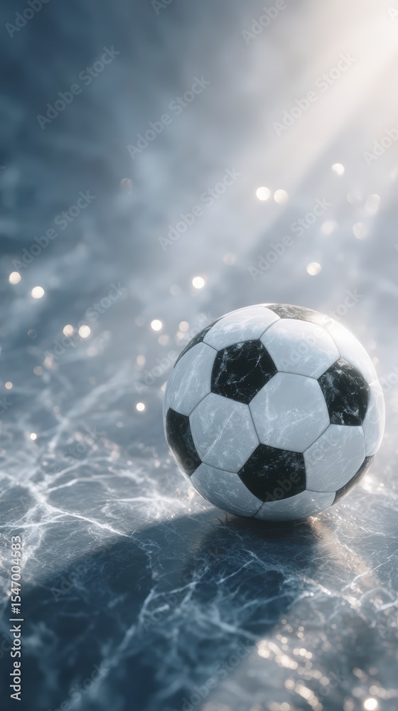 Fototapeta premium Cinematic Soccer Ball on Icy Ground Dramatic 3D Render