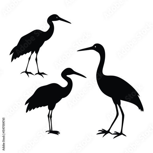 Set of heron silhouettes Vector Design.