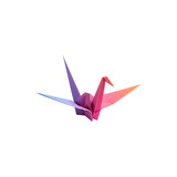 Bright origami paper crane in pink and red