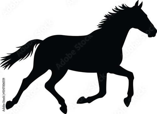 Silhouette of Running Horse in Motion Isolated on White Background for Farm or Wildlife Design

