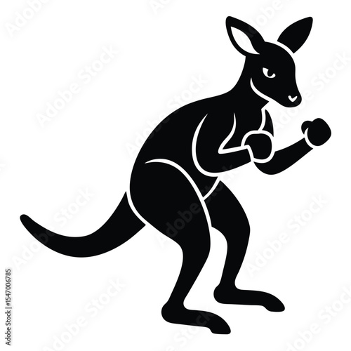Black vector silhouette illustration of a wild kangaroo with a cute baby joey, isolated on white