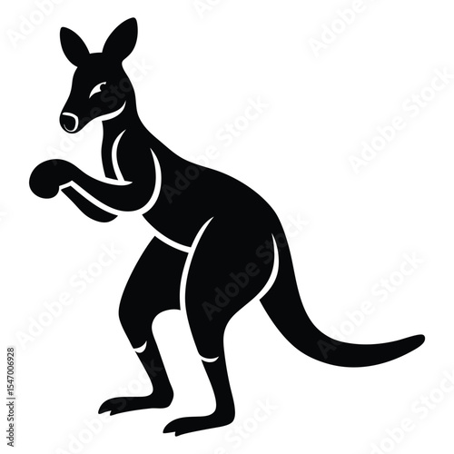 Black vector silhouette illustration of a wild kangaroo with a cute baby joey, isolated on white