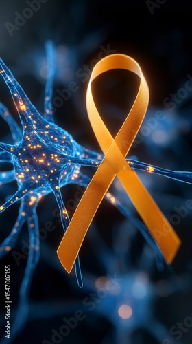 Multiple Sclerosis Awareness  Gold Ribbon   Neuron Close up