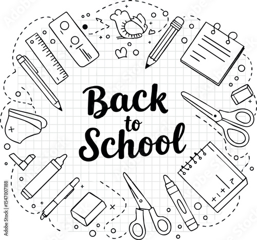 Back to school supplies collection with scissors pencils rulers and eraser vector illustration 