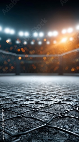 Dramatic Empty Fighting Cage in Stadium Lights