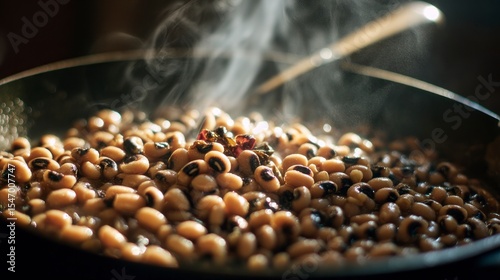 Black eyed peas cooking in pan