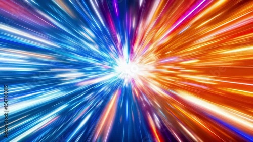 Wallpaper Mural Abstract light speed burst with colorful radial rays. Dynamic energy explosion, neon streaks, motion blur effect. Futuristic digital background, bright luminous center, cosmic warp tunnel. Torontodigital.ca