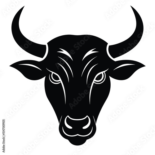 Isolated vector of a bull's head with horns, perfect for farm animal illustrations or bold tattoo designs