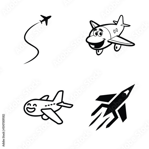 Cute cartoon airplanes in various poses, perfect for kids designs 