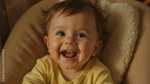 Happy Infant Smiling with Open Mouth Indoor Portrait