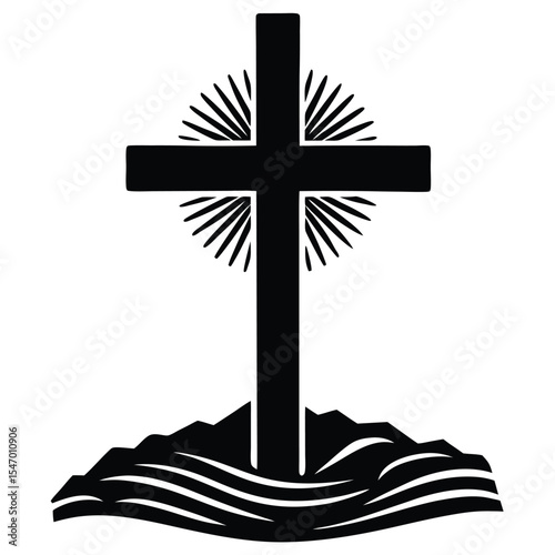 Golden Christian cross icon, a spiritual symbol of faith, resurrection, and prayer, shining with holy light against the sky