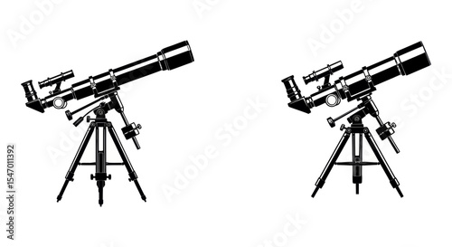 Observing the Universe: The image presents two telescopes, showcasing detailed instruments used for celestial observation, inviting the viewer to explore the cosmos and its wonders.