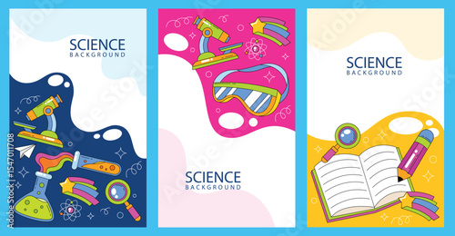 Set of hand drawn science element poster template background