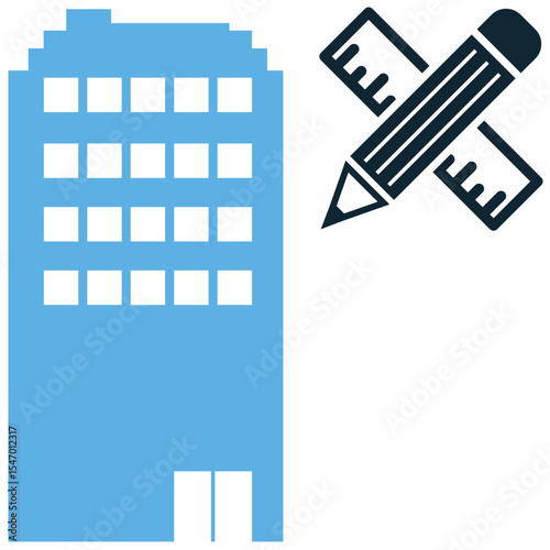 Building design icon vector, showcasing architectural planning and creative structure. Perfect for themes of blueprint, urban development, conceptualization, and construction engineering.