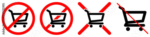 No shopping cart sign vector, a clear symbol for prohibited carts or restricted shopping areas. Ideal for store policies, warning signs, or venue regulations.