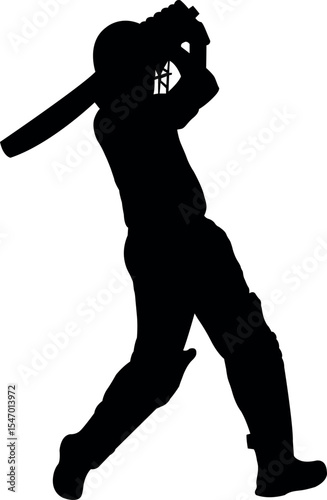Silhouette Cricket batsman batting the ball six position