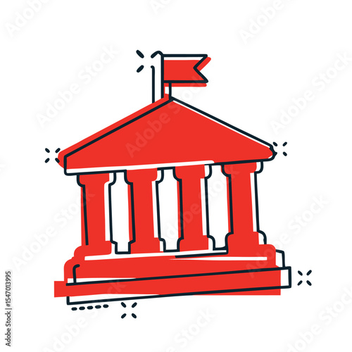 Red and black courthouse building vector illustration with flag on a white background design
