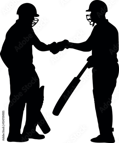 Silhouette Cricket Batsman embraced with each other.