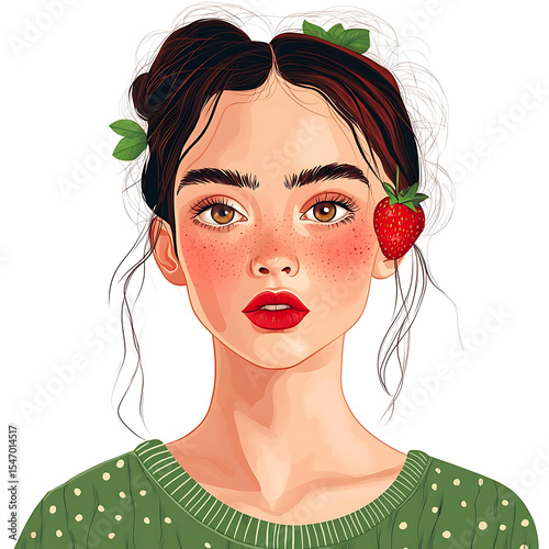 Illustrations of cosmetic products and teenage models in various makeup scenarios, isolated on white background for commercial beauty and skincare concepts.