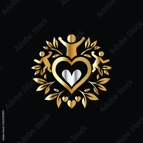 Hands holding heart and flower vector logo design template. Charity and donation symbol.