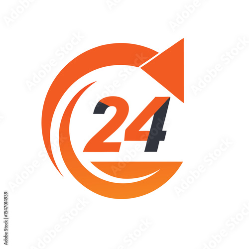 24 hours availability service concept with arrow and modern vector illustration design