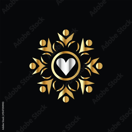Hands holding heart and flower vector logo design template. Charity and donation symbol.