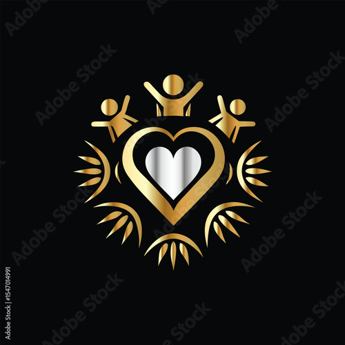 Hands holding heart and flower vector logo design template. Charity and donation symbol.