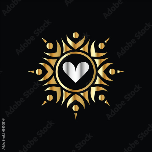 Hands holding heart and flower vector logo design template. Charity and donation symbol.
