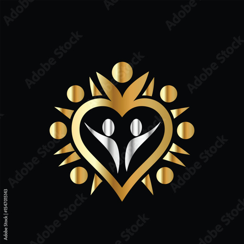 Hands holding heart and flower vector logo design template. Charity and donation symbol.