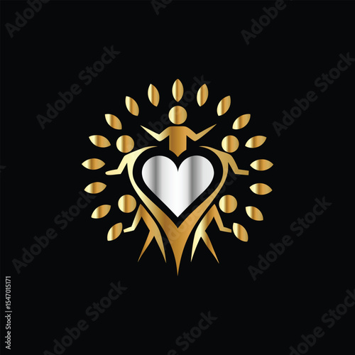Hands holding heart and flower vector logo design template. Charity and donation symbol.