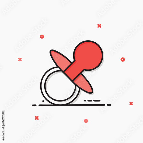 Simple and minimalist vector illustration of a red baby pacifier on a clean white background