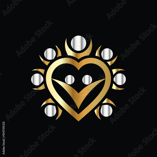 Hands holding heart and flower vector logo design template. Charity and donation symbol.