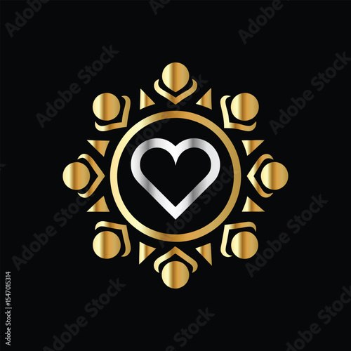 Hands holding heart and flower vector logo design template. Charity and donation symbol.