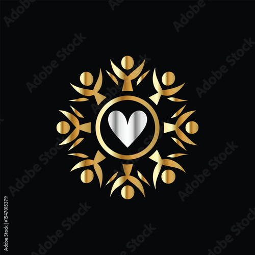 Hands holding heart and flower vector logo design template. Charity and donation symbol.