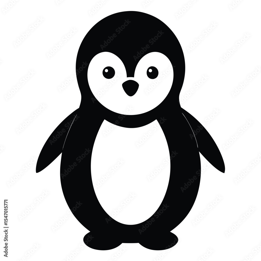 Fototapeta premium Cute cartoon penguin family on white background in winter wonderland illustration