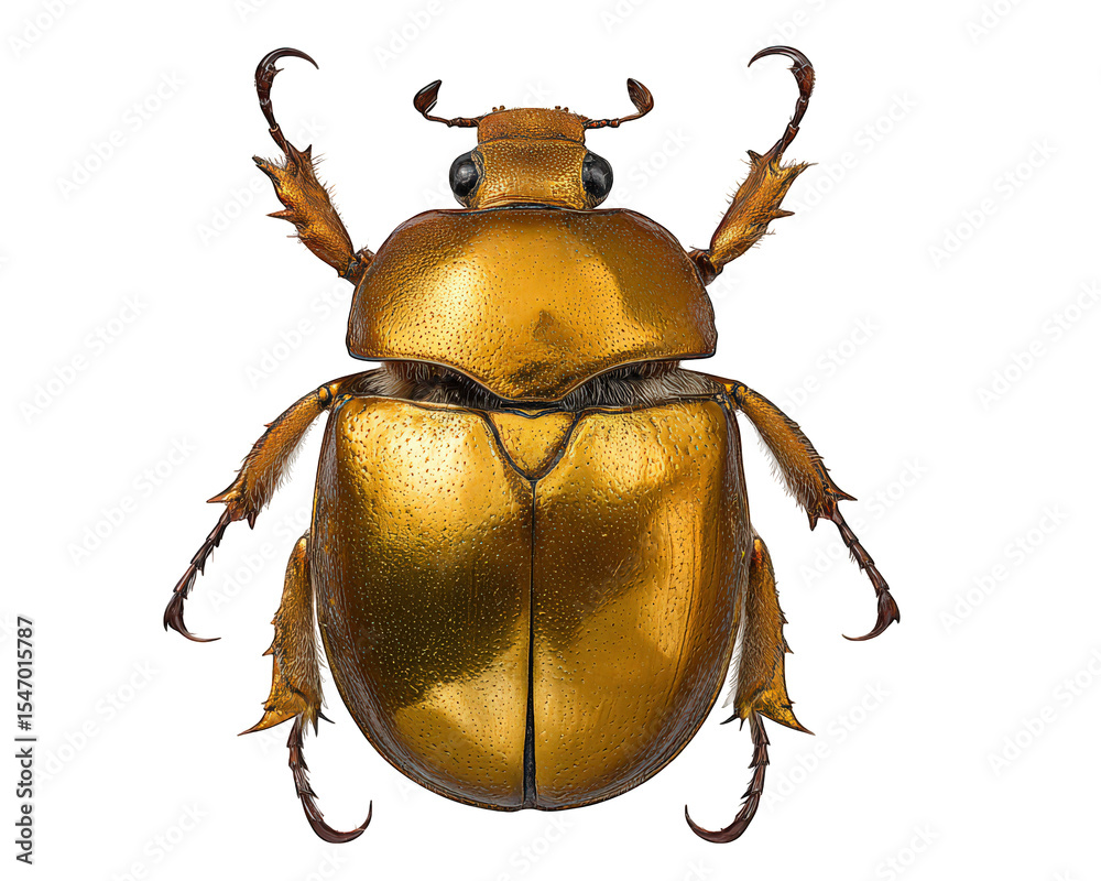 Golden beetle with shiny metallic body and detailed texture isolated on transparency background, showcasing natural insect beauty and intricate leg and antenna structure Golden beetle with shiny metallic body and detailed texture isolated on transparency background, showcasing natural insect beauty and intricate leg and antenna structure