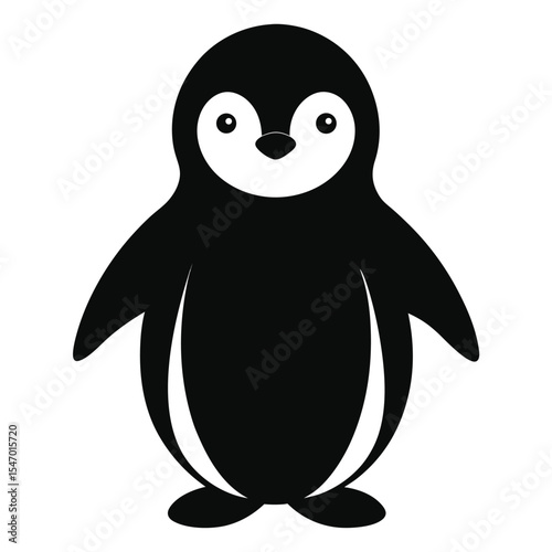 Cute cartoon penguin family on white background in winter wonderland illustration