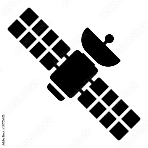Satellite icon for communication through space with solar panel wings