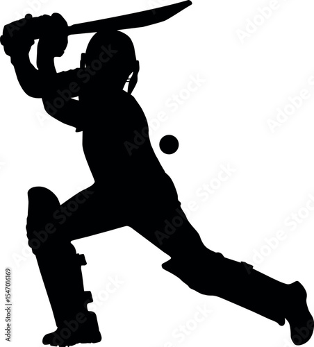 Silhouette Cricket Palyer batting ball