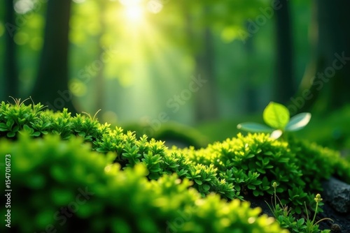 Emerald moss, sun-dappled texture, vibrant green , moss, damp