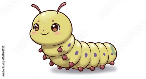 Adorable cartoon caterpillar crawls happily brightly lit illustration. AI Generated