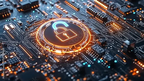 Wallpaper Mural High-tech circuit board with glowing unlock symbol, representing cybersecurity and digital protection Torontodigital.ca