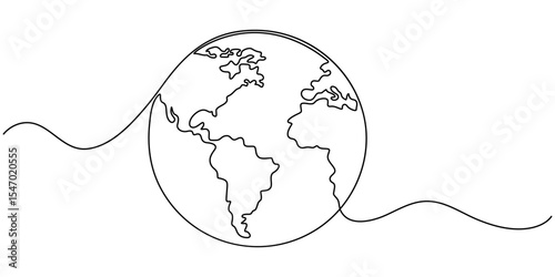 One continuous line drawing of Earth globe with paper airplane, Planet Earth Continuous Line Icon, continuous line drawing of planet earth in world care concept thin line illustration, earth.