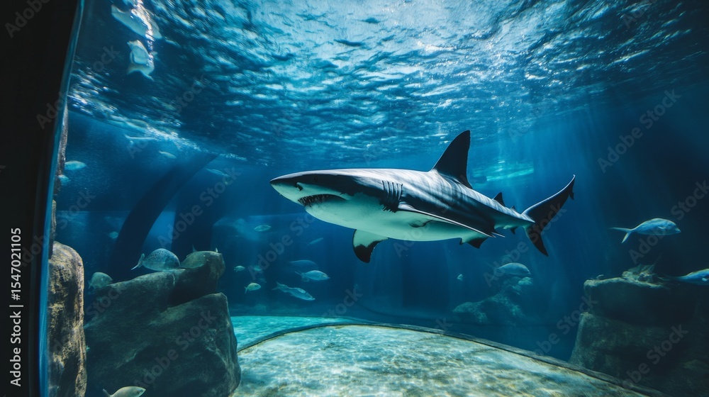 Fototapeta premium Shark in a curved tank with no exit, symbolic of cycles and repeated failure generative ai