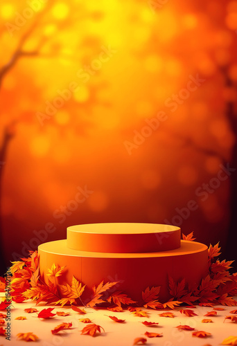 Autumn Display with Pedestal and Falling Leaves