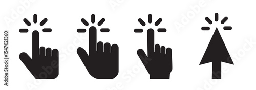 Computer mouse click cursor arrow icons set. Clicking cursor. Hand cursors icons click set. Pointer click icon. Loading icon on transparent background