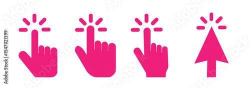 Computer mouse click cursor arrow icons set. Clicking cursor. Hand cursors icons click set. Pointer click icon. Loading icon on transparent background