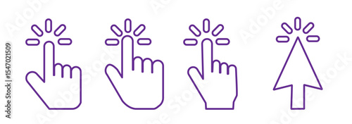 Computer mouse click cursor arrow icons set. Clicking cursor. Hand cursors icons click set. Pointer click icon. Loading icon on transparent background